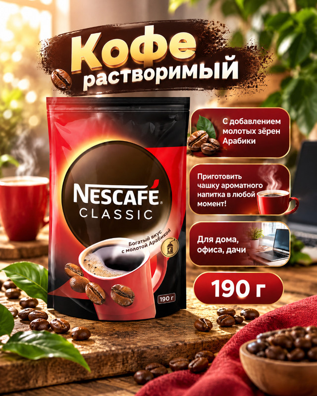 Кофе растворимый "CLASSIC", Nescafé, 190 г