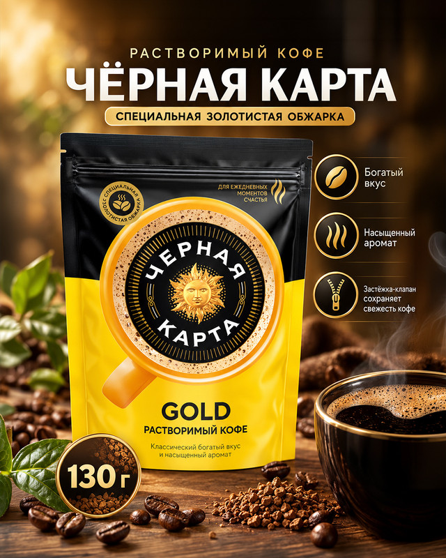 Кофе растворимый "Gold", Чёрная Карта, 130 г