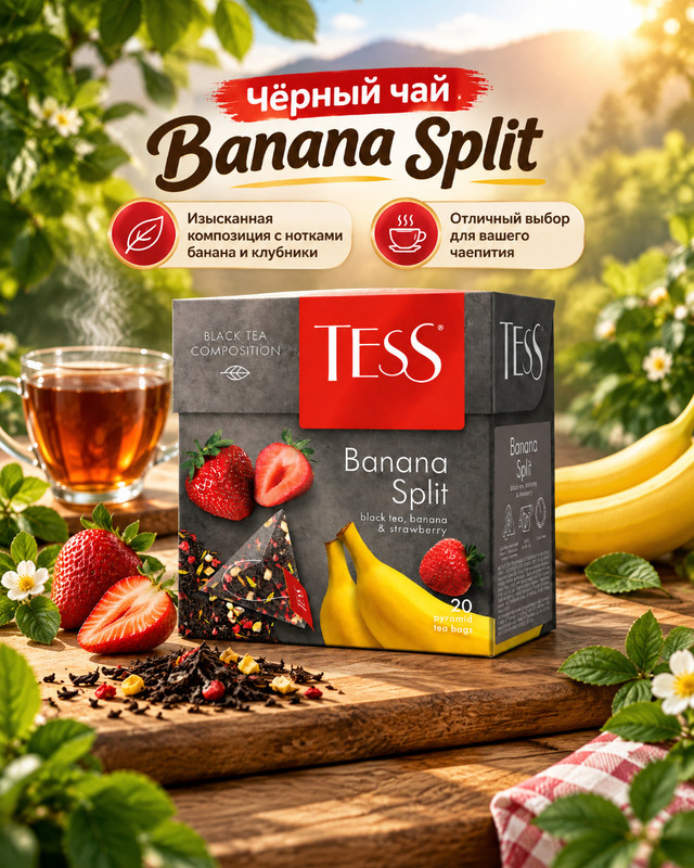 Чай чёрный "Banana Split", TESS, 20 пирамидок, 36 г