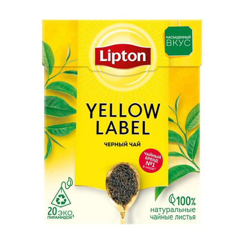 Чёрный чай "YELLOW LABEL", Lipton, 20 пирамидок х 1,8 г