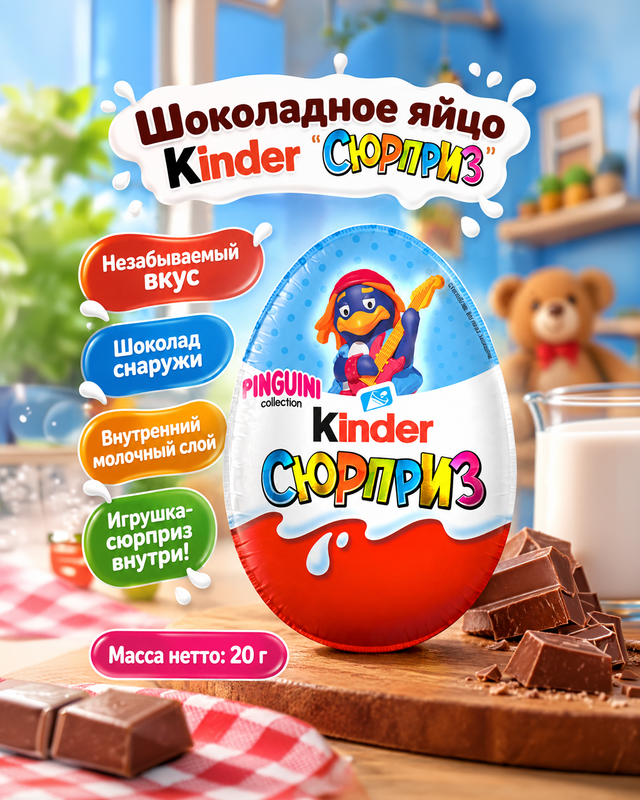 Шоколадное яйцо с игрушкой, Kinder Сюрприз, 20 г, в ассортименте