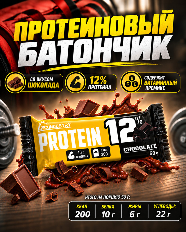 Батончик, Protein Bar, со вкусом шоколада, 50 г