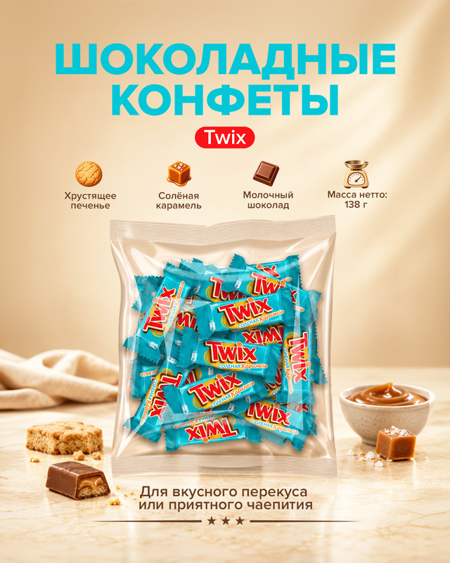 Twix, "Солёная карамель" шоколадные конфеты, 138 г