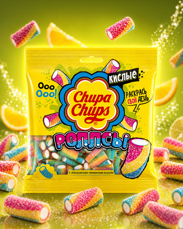 Мармелад "Роллсы", Chupa Chups, апельсин/лимон, 100 г