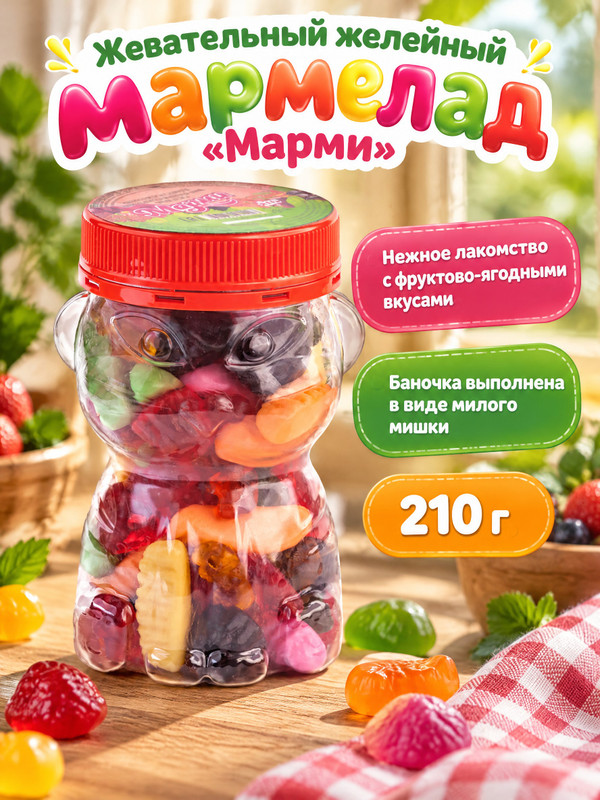 Мармелад жевательный желейный "Марми", 210 г, в ассортименте