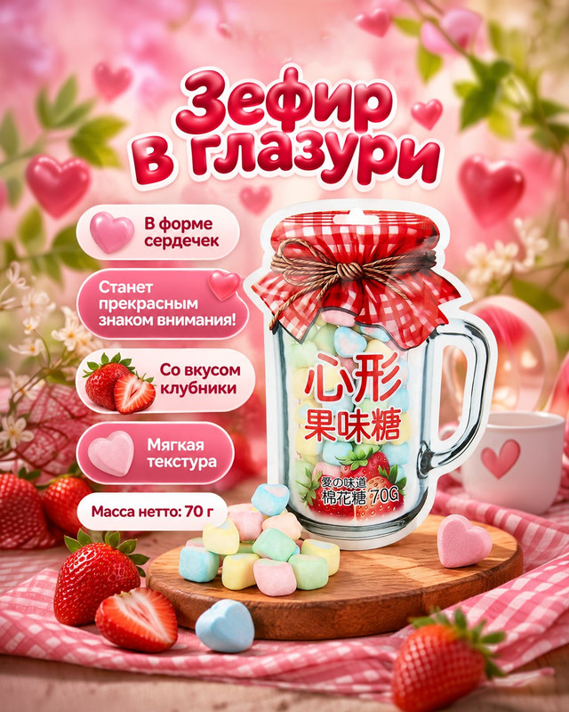 Зефир в глазури "Зефирные сердечки", Люмик, 70 г