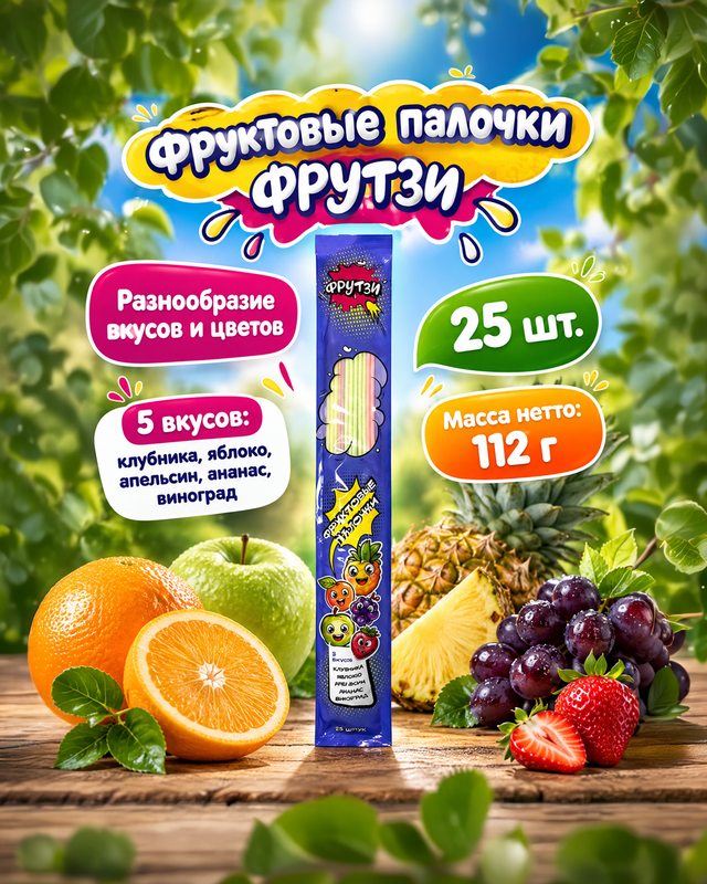 Фруктовые палочки "Фрутзи", 25 шт., 112 г