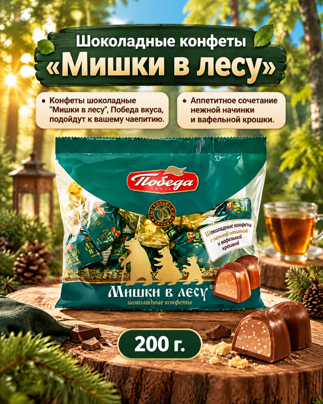 Конфеты шоколадные "Мишки в лесу", Победа вкуса, 200 г