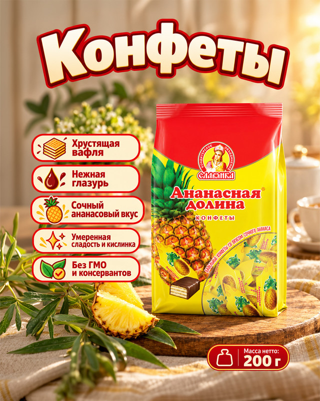Конфеты "Ананасная долина", Славянка, 200 г
