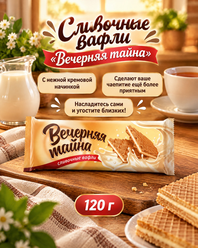 Вафли сливочные "Вечерняя тайна", 120 г