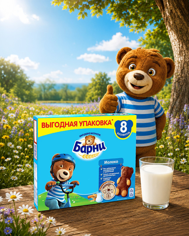 Пирожное бисквитное "Медвежонок Барни", 240 г, в ассортименте