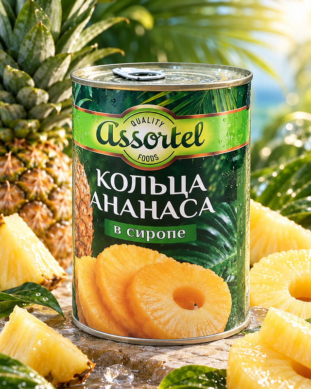 Консервированные кольца ананаса в сиропе, 565 г