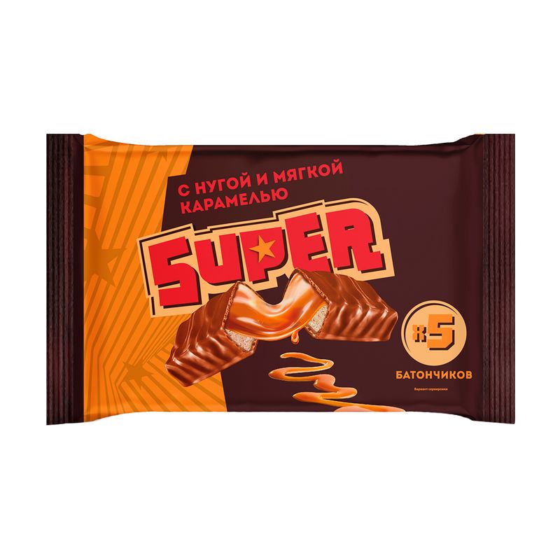 Батончик, Super, с нугой и карамелью, 5 шт., 200 г