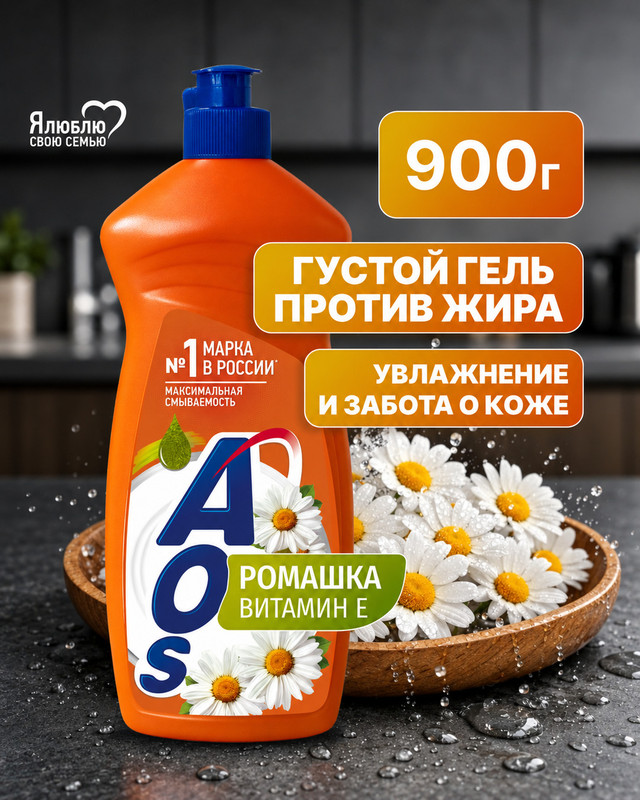 Средство для мытья посуды, AOS, 900 мл, в ассортименте