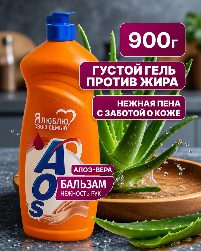 Средство для мытья посуды, AOS, 900 мл, в ассортименте