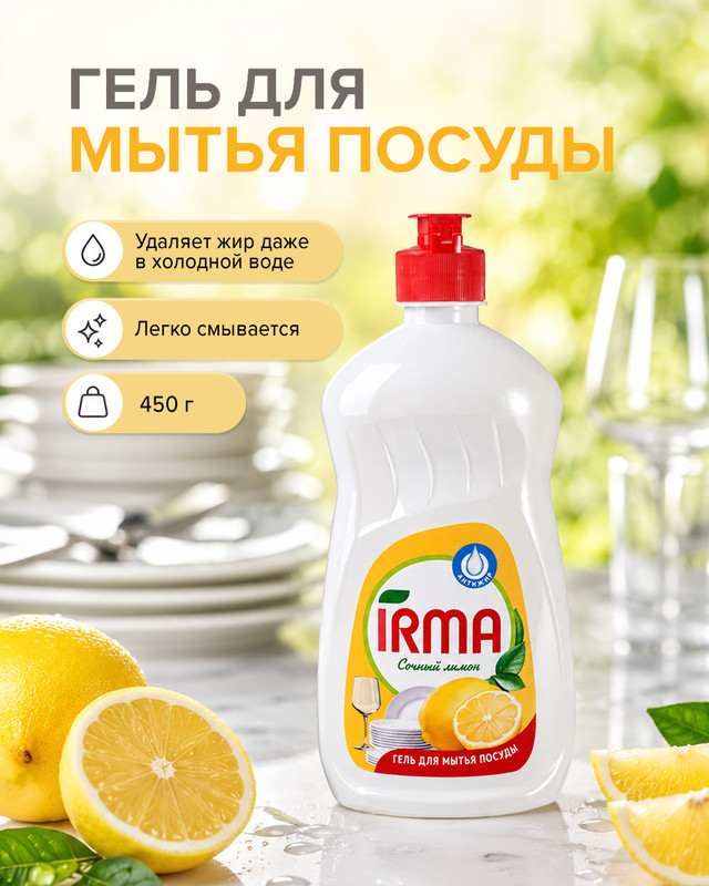Гель для мытья посуды, IRMA, 450 г, в ассортименте