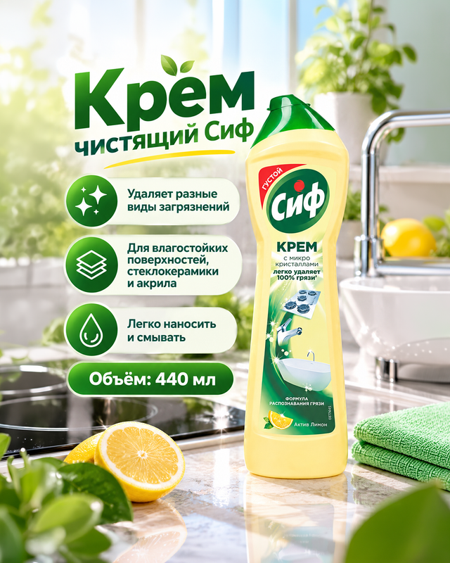 Крем чистящий, Сиф, 440 мл, в ассортименте