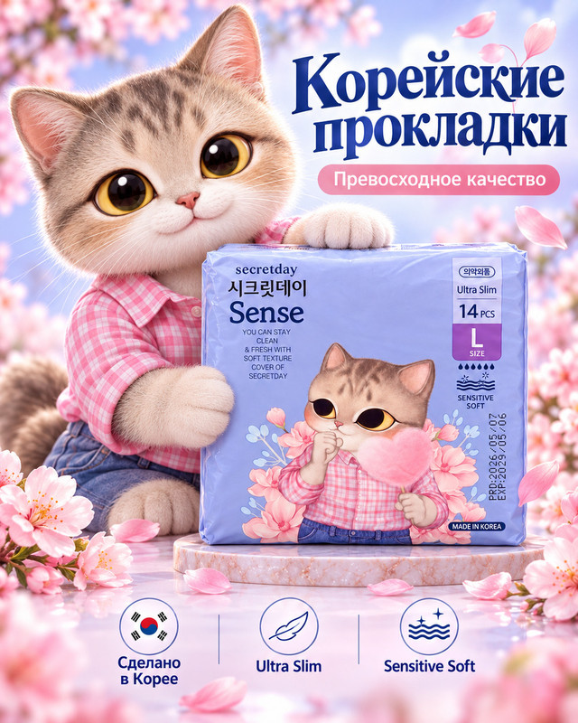 Прокладки, Secretday Sense, Large, 14 шт.