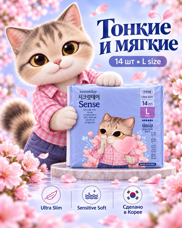 Прокладки, Secretday Sense, Large, 14 шт.