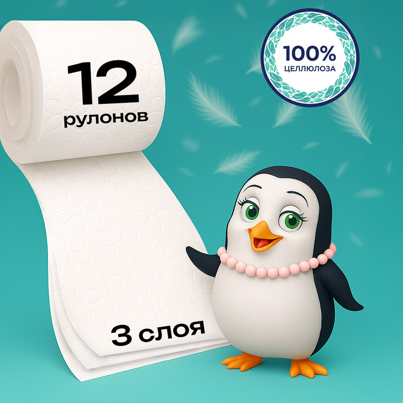 Туалетная бумага, Familia Trio, 3 слоя, 12 рулонов