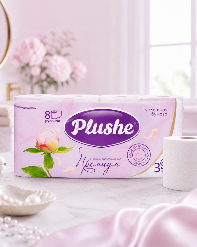 Бумага туалетная "Premium Aroma", Plushe, 3 слоя, 8 рулонов, в ассортименте