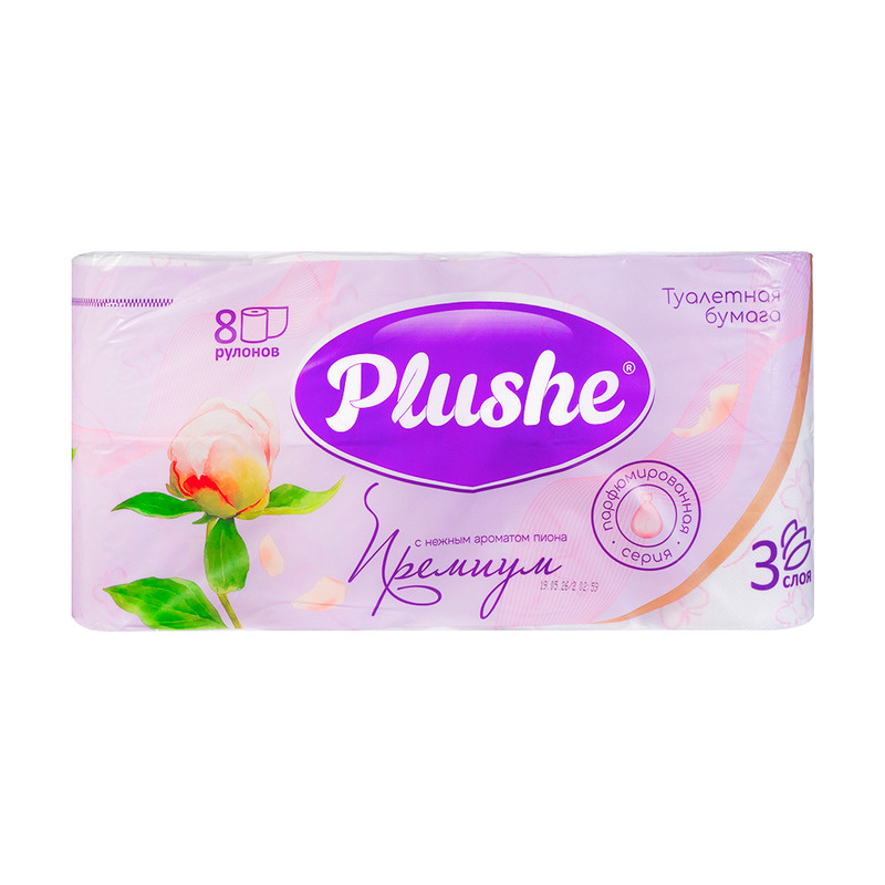 Бумага туалетная "Premium Aroma", Plushe, 3 слоя, 8 рулонов, в ассортименте