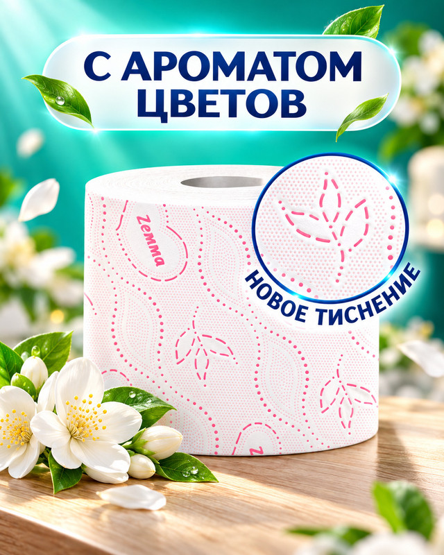 Туалетная бумага, Zemma, 3 слоя, 12 рулонов