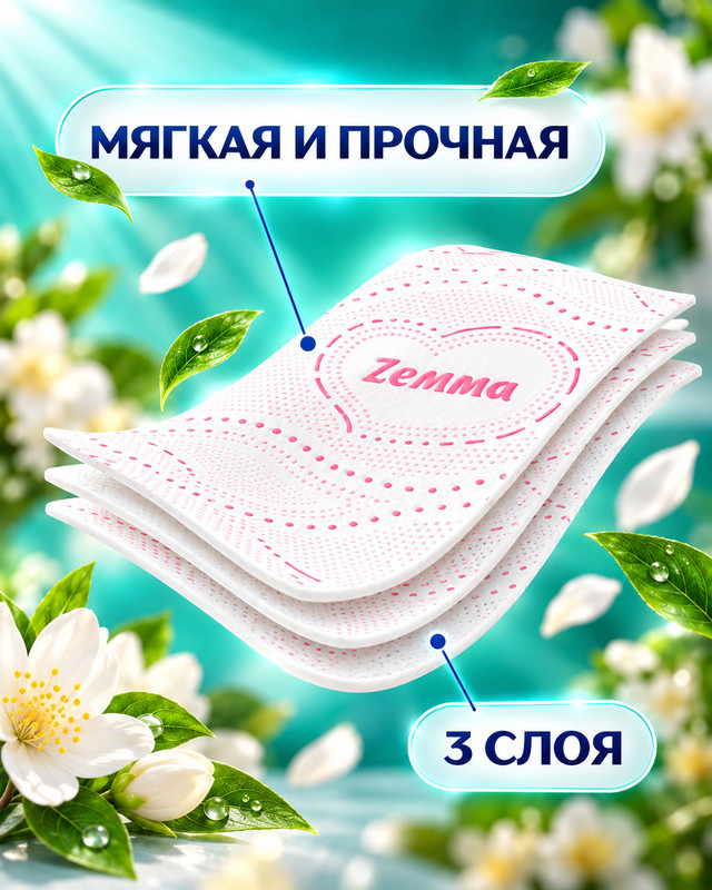 Туалетная бумага, Zemma, 3 слоя, 12 рулонов