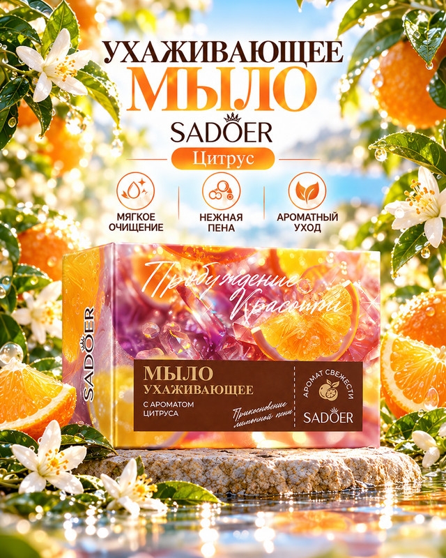 Мыло ухаживающее, SADOER, 100 г, в ассортименте