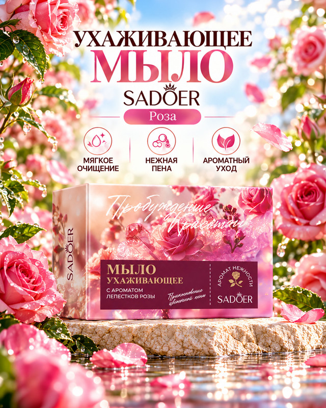 Мыло ухаживающее, SADOER, 100 г, в ассортименте