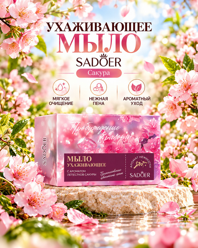 Мыло ухаживающее, SADOER, 100 г, в ассортименте
