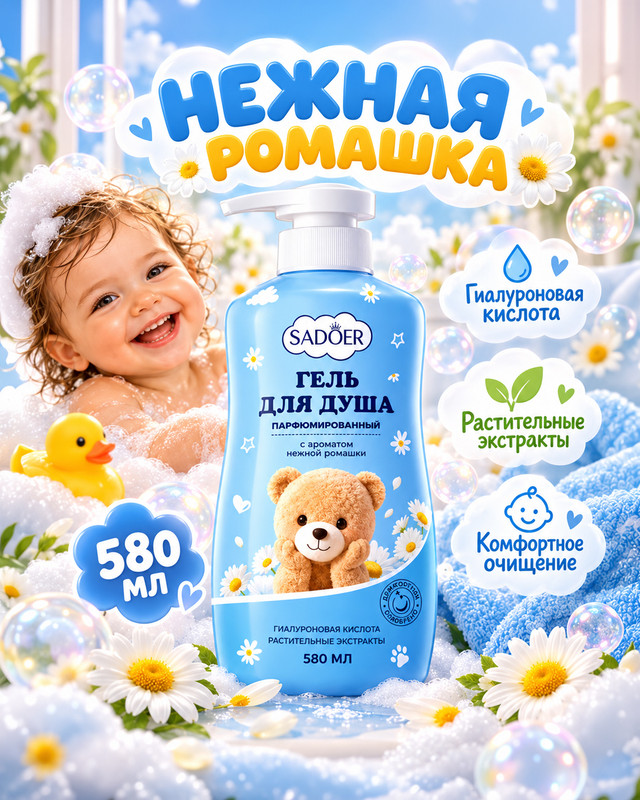 Детский гель для душа парфюмированный, Sadoer, 580 мл, в ассортименте