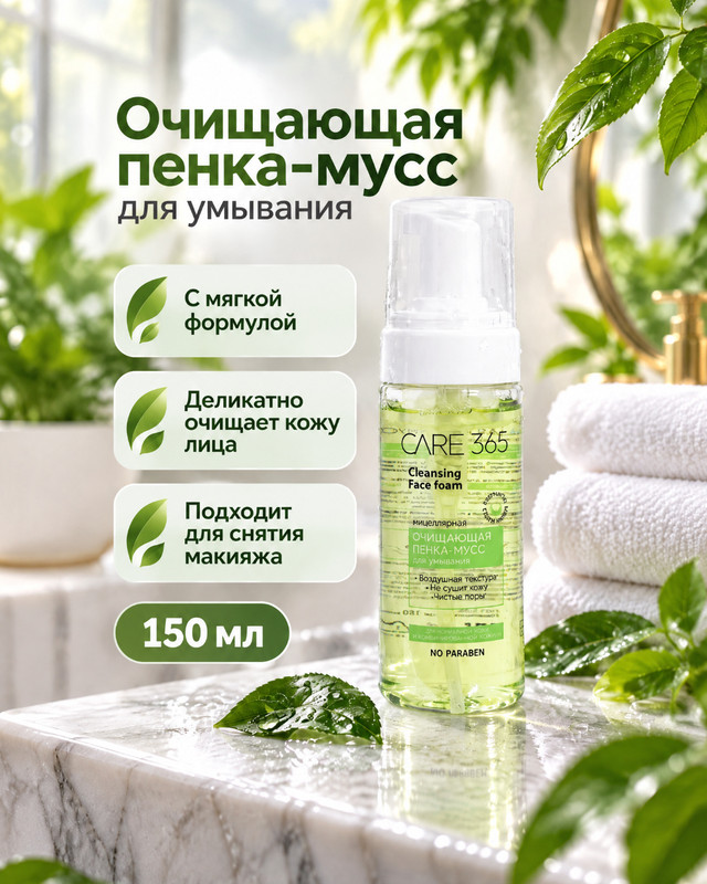 Очищающая пенка-мусс для умывания, CARE 365, 150 мл, в ассортименте