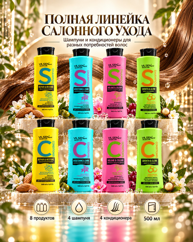 Шампунь, Vilsen prof Salon Care, 500 мл, в ассортименте