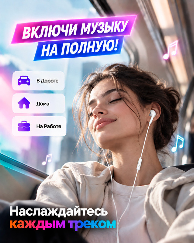 Наушники Type-C с микрофоном, в ассортименте