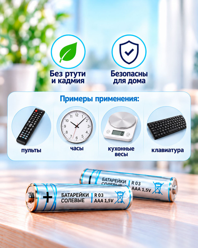 Батарейки солевые, ААА, 10 шт.