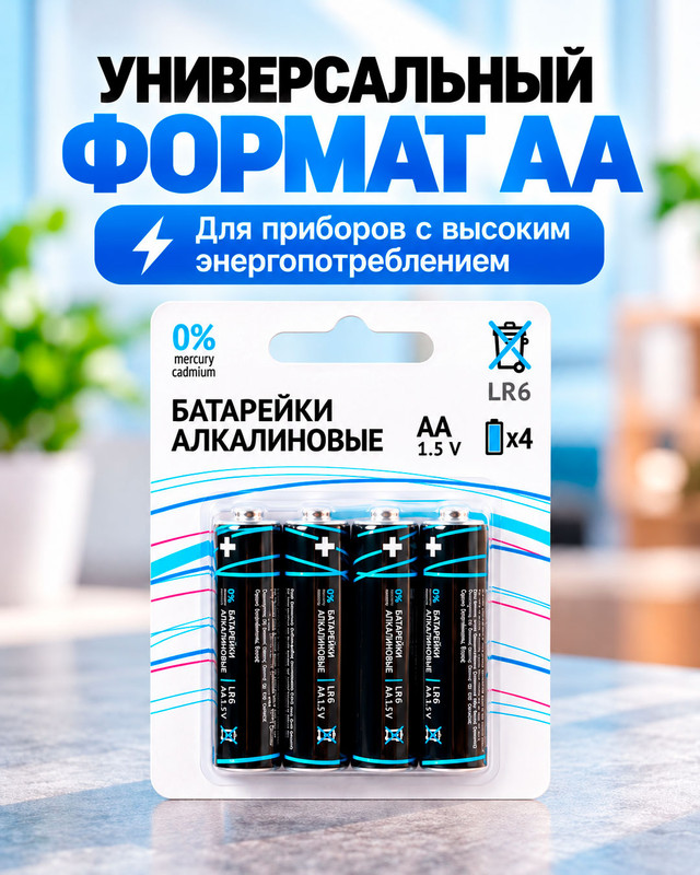 Батарейки алкалиновые АА, 4 шт.