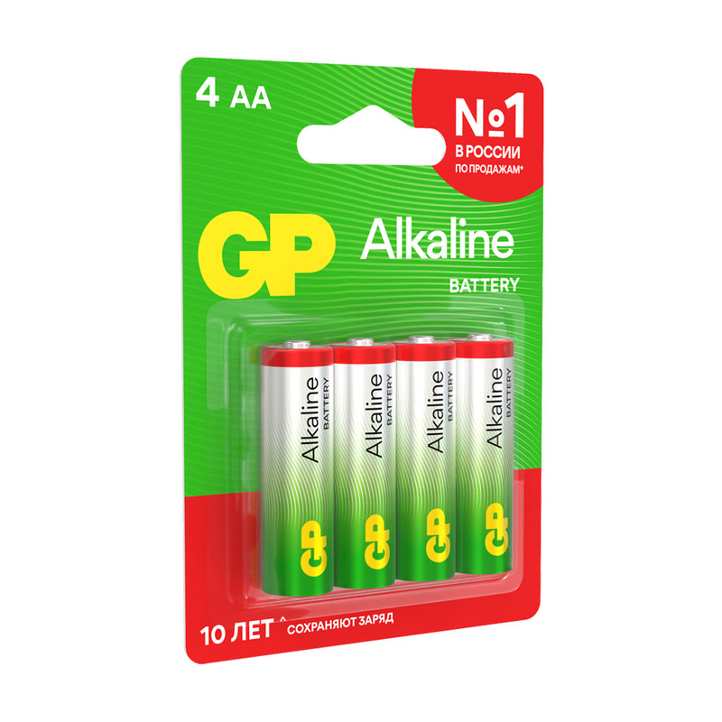 Батарейки алкалиновые, GP, АА, 4 шт.