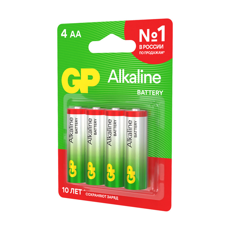 Батарейки алкалиновые, GP, АА, 4 шт.