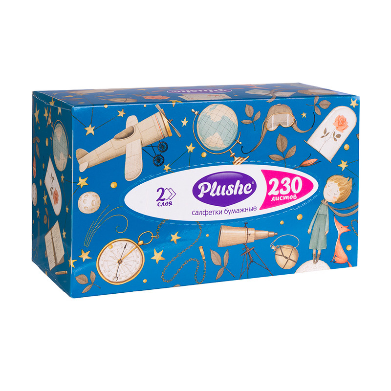 Салфетки бумажные, Plushe, 2 слоя, 230 шт., в ассортименте