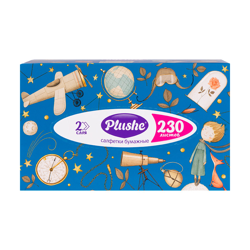 Салфетки бумажные, Plushe, 2 слоя, 230 шт., в ассортименте