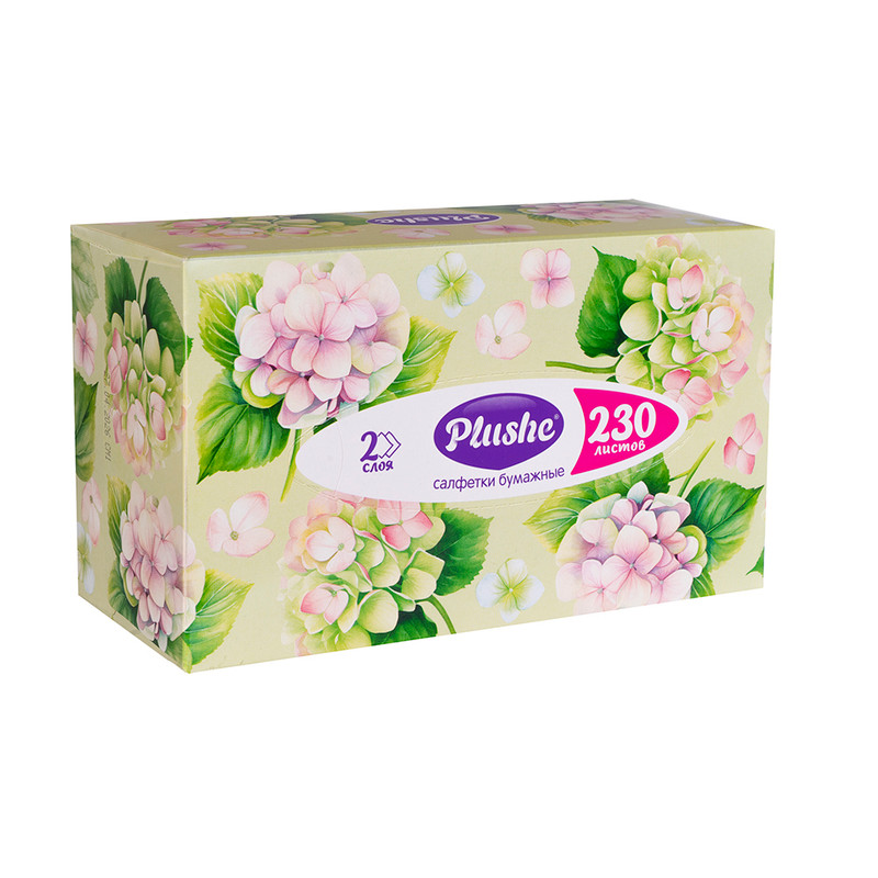 Салфетки бумажные, Plushe, 2 слоя, 230 шт., в ассортименте