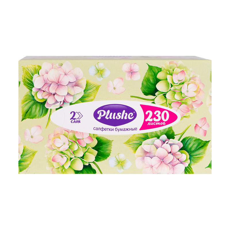 Салфетки бумажные, Plushe, 2 слоя, 230 шт., в ассортименте
