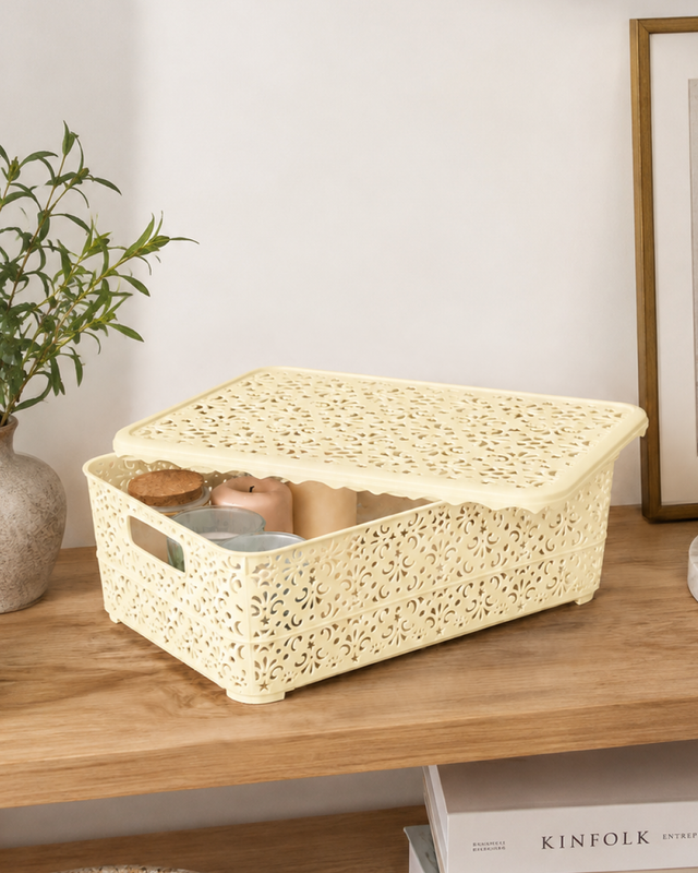 Openwork basket with lid, 350x240x115