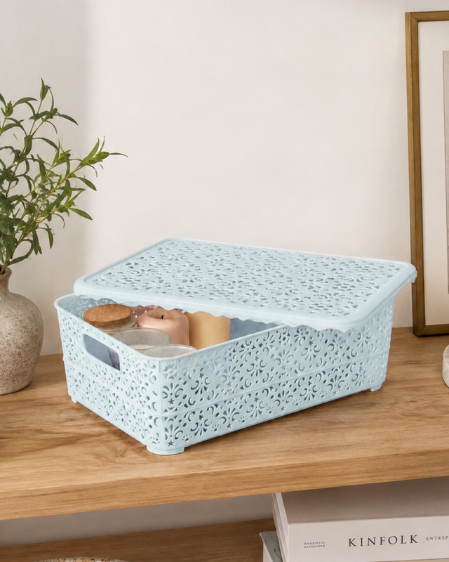 Openwork basket with lid, 350x240x115