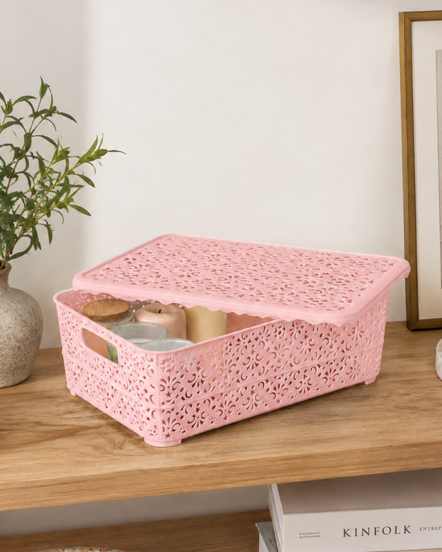 Openwork basket with lid, 350x240x115