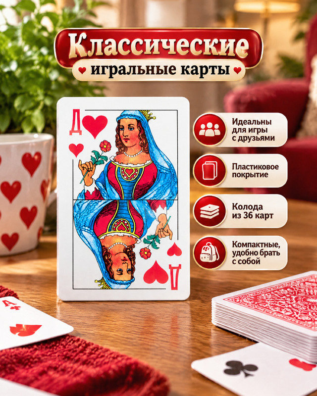 Карты игральные с пластиковым покрытием, 36 карт