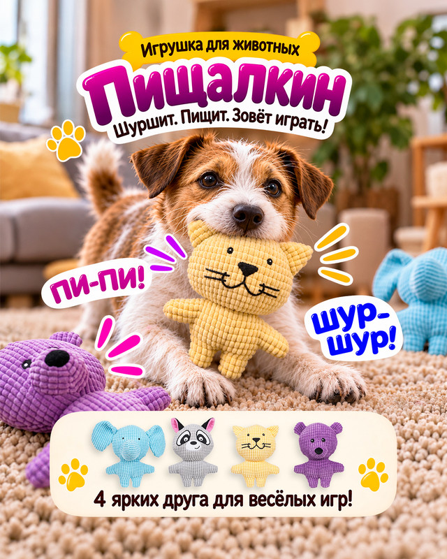 Игрушка для животных "Пищалкин", Pet Club, 23 см, в ассортименте
