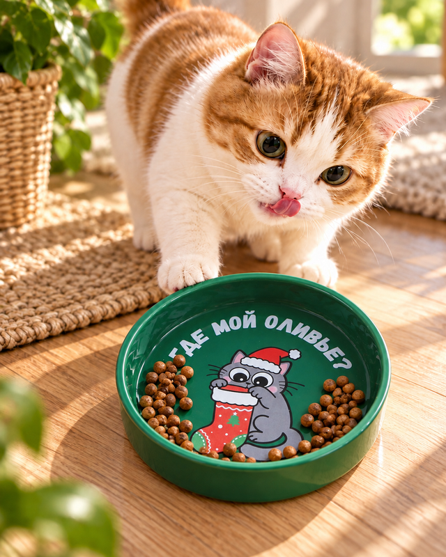 Плоская керамическая миска для кошек, Pet Club, 15х2,7 см, в ассортименте