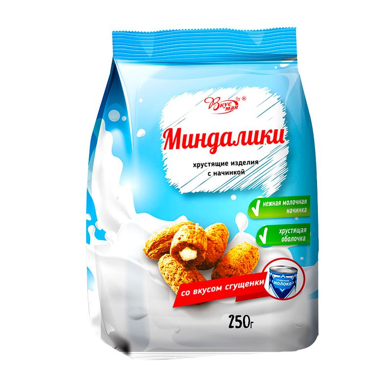 Хрустящие изделия с начинкой "Миндалики", 250 г, в ассортименте